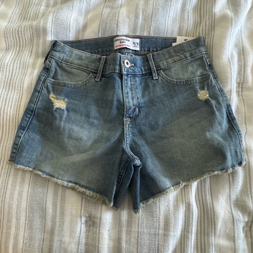 Abercrombie Kids Blue Jean Shorts Distressed Frayed Hem